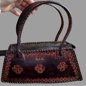 Monogrammed Dark Brown Leather Women's Satchel